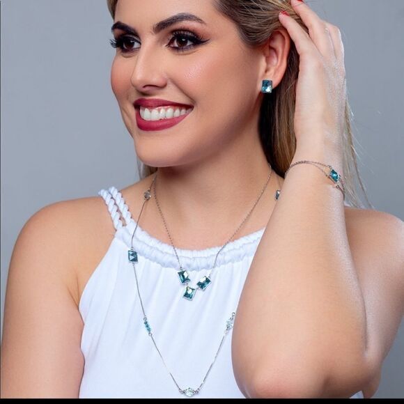 COLLAR WATERS THAT ENCHANT AQUAMARINE + WHITE RHODIUM PLATED - Picture 3 of 6